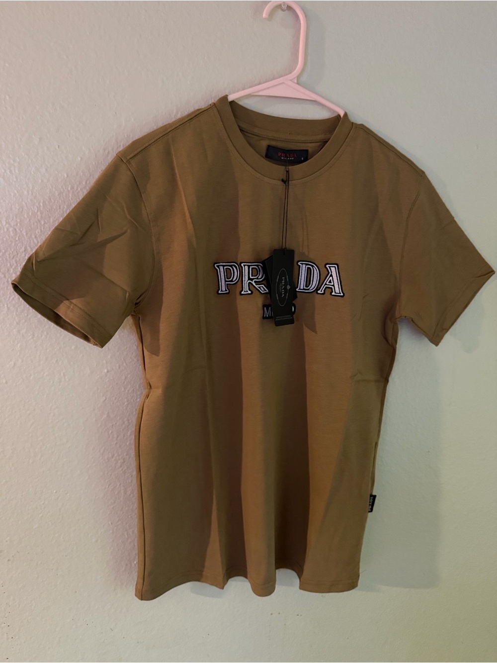 Prada Short Sleeve Logo T-Shirt in Olive Brown